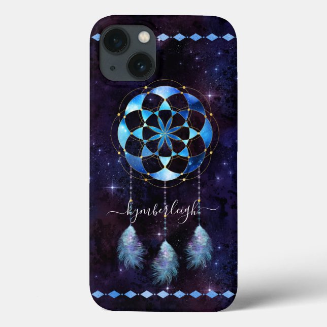 Boho Blue Tribal Celestial Mandala Dreamcatcher Case-Mate iPhone Hülle (Rückseite)