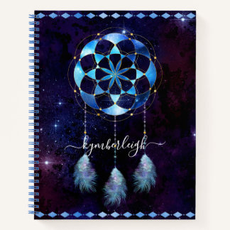 Boho Blue Tribal Celestial Mandala Dreamcatcher Notizbuch