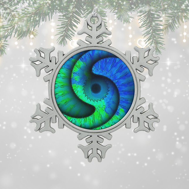 Boho Blue und Green Swirl Snowflake Ornament (Von Creator hochgeladen)