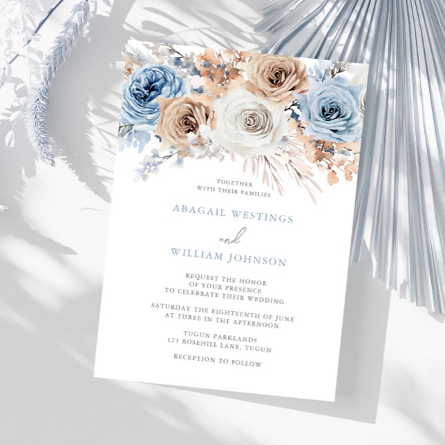 Boho Blue: Watercolor Blue Bohemisch Floral Weddin Einladung (Von Creator hochgeladen)