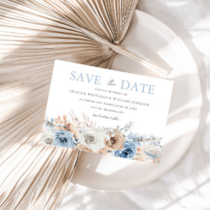 Boho Blue: Watercolor Blue Bohemisch Floral Weddin Save The Date