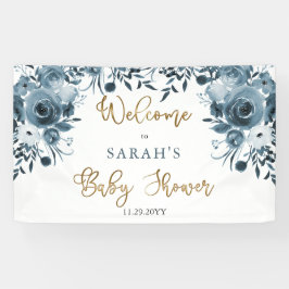 Boho Blue Watercolor Blumenbaby Dusche Willkommen Banner