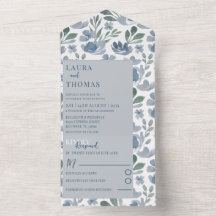 Boho Blue Watercolor Blumenmuster Hochzeit
