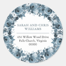 Boho Blue Watercolor Floral Wreath Rücksendeadress