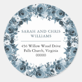 Boho Blue Watercolor Floral Wreath Rücksendeadress Runder Aufkleber