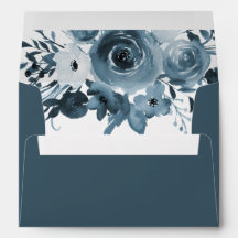 Boho Blue Watercolor Monochromatic Floral Bouquet