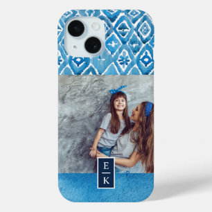 Boho Blue Watercolor Print   MIT MONOGRAMM FOTO Case-Mate iPhone Hülle