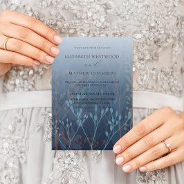Boho Blue Wild Grasses & Foliage Wedding Einladung