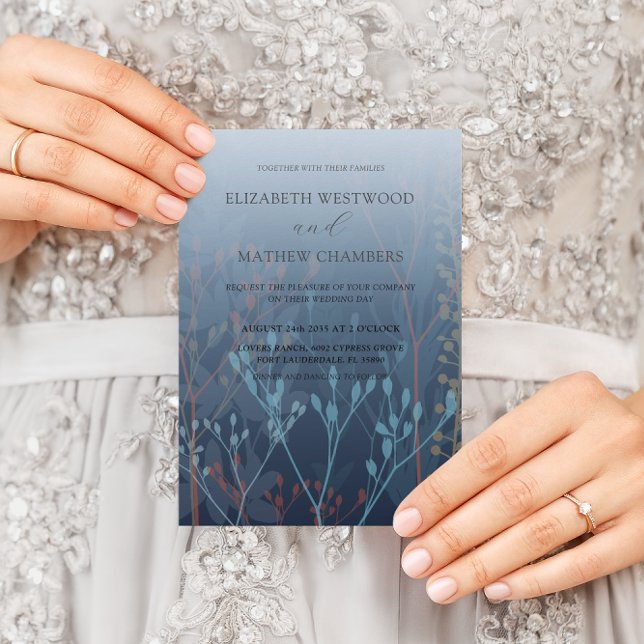 Boho Blue Wild Grasses & Foliage Wedding Einladung (Von Creator hochgeladen)