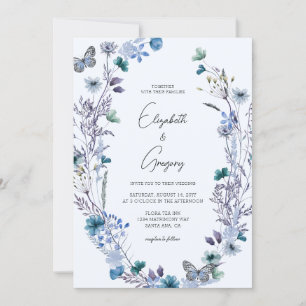 Boho Blue Wildblume Butterfly Wedding Einladung