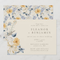 Boho Blue Yellow Floral Watercolor Muster Hochzeit