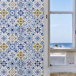 Boho Blue Yellow Mediterranean Style Pattern Tapete