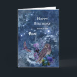 Boho Blue Zodiac Pisces Constellation Geburtstag Karte<br><div class="desc">Die Konstellation der Fische mit Eule und Motte.</div>