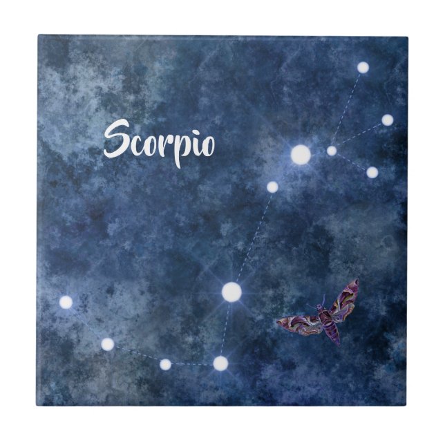 Boho Blue Zodiac Scorpio Constellation Fliese (Vorderseite)