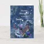 Boho Blue Zodiac Scorpio Constellation Geburtstag Karte<br><div class="desc">Das Scorpio-Sternbild mit Eule und Motte.</div>