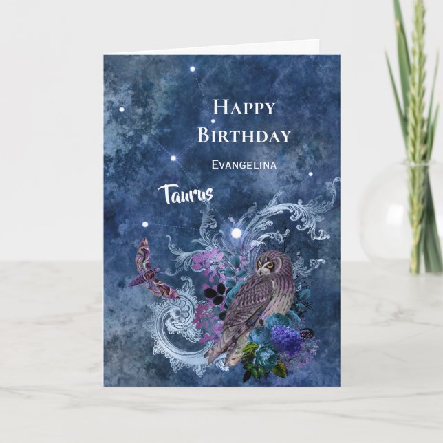 Boho Blue Zodiac Taurus Constellation Geburtstag Karte (Vorderseite)