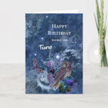 Boho Blue Zodiac Taurus Constellation Geburtstag Karte<br><div class="desc">Das Taurus Konstellation mit Eule und Motte.</div>