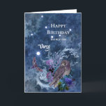 Boho Blue Zodiac Virgo Constellation Geburtstag Karte<br><div class="desc">Die Jungfernkonstellation mit Eule und Motte.</div>