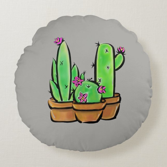 Boho blühende Cactus cacti succulents Rundes Kissen (Vorderseite)
