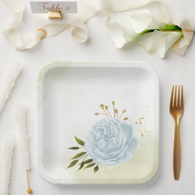 Boho blühende grüne Blätter botanisch Pappteller (Hochzeit)