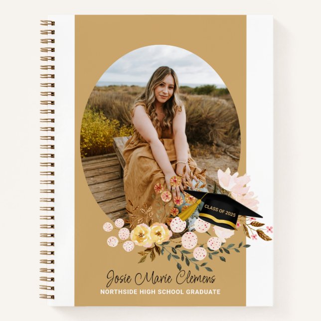 Boho Blume Abschluss Foto Guestbook Notizbuch (Vorderseite)