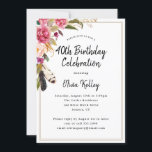 Boho Blume and Feathers Rustikaler 40. Geburtstag Einladung<br><div class="desc">Diese schöne Einladung mit Aquarellfarben-Blume und Federn in einem Ecklayout,  mit einem einfachen,  doppelten Goldrahmen. Fügen Sie Ihre Formulierung mit dem Vorlagenformular hinzu. Wenn Sie den Schriftart,  den Stil oder die Farben ändern möchten,  verwenden Sie bitte das erweiterte Bearbeitungsmenü,  das Sie über die Option "Weitere Anpassung" erreichen können.</div>