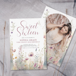 Boho Blume & Arch Foto Sweet 16 Birthday Einladung