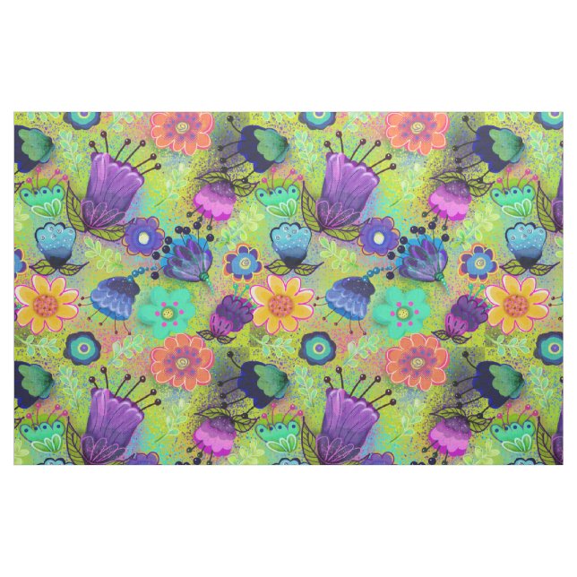 Boho Blume auf Peridot Green Stoff (Fat Quarter (45,7 x 55,9 cm))