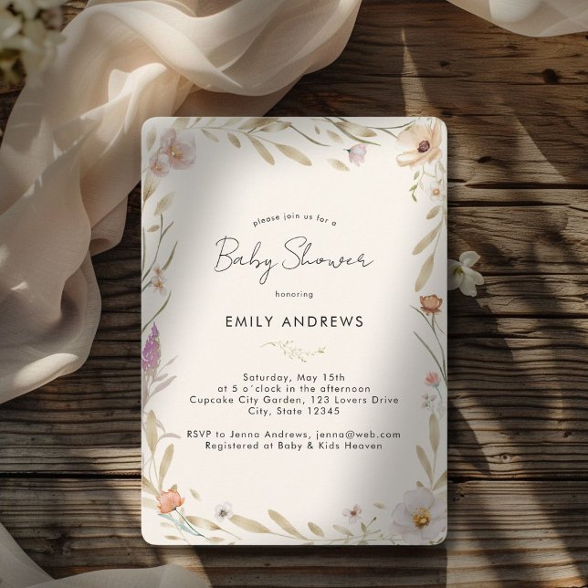 Boho Blume Baby Dusche Einladung (Boho Flower Baby Shower Beige - Pastel Invitation for Baby Girl & Baby Boy - Gender Neutral.)
