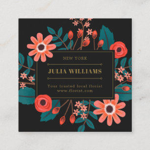 Boho Blume Bouquet eleganter Goldrahmen mit elegan Quadratische Visitenkarte