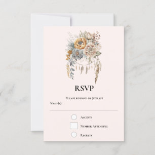 Boho Blume Bouquet in neutralen Farben Hochzeit RSVP Karte
