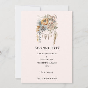 Boho Blume Bouquet in neutralen Farben Hochzeit Save The Date
