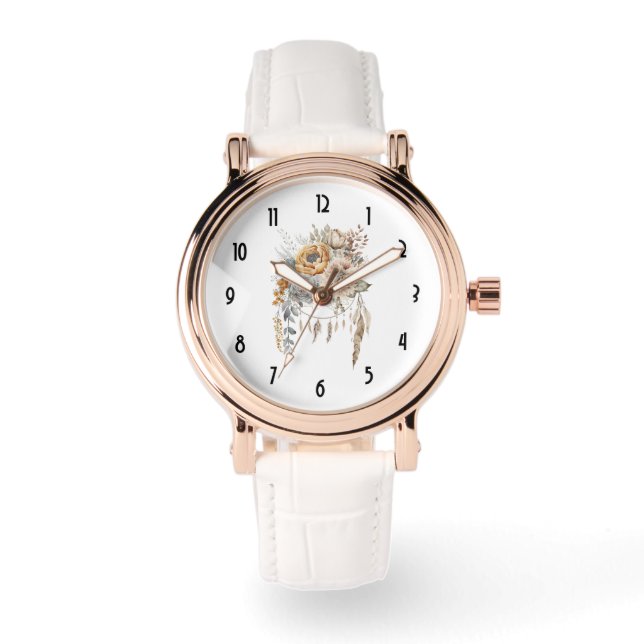 Boho Blume Bouquet und Dreamcatcher Armbanduhr (Vorderseite)