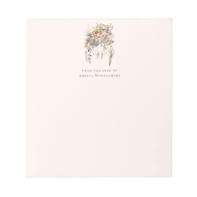 Boho Blume Bouquet und Dreamcatcher Notizblock (Vorderseite)