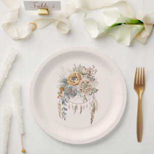 Boho Blume Bouquet und Dreamcatcher Pappteller