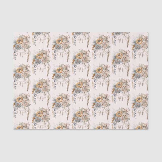 Boho Blume Bouquet und Dreamcatcher Pattern Seidenpapier (Vorderseite)