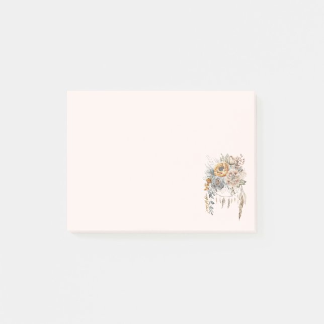 Boho Blume Bouquet und Dreamcatcher Post-it Klebezettel (Vorderseite)