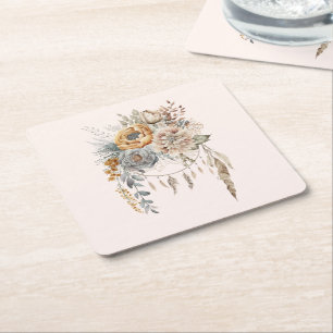 Boho Blume Bouquet und Dreamcatcher Rechteckiger Pappuntersetzer
