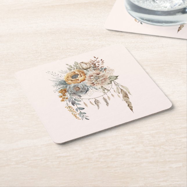 Boho Blume Bouquet und Dreamcatcher Rechteckiger Pappuntersetzer (angewinkelt)