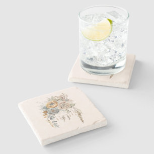 Boho Blume Bouquet und Dreamcatcher Steinuntersetzer