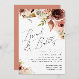 Boho Blume Brunch & Bubbly Earthy Brautparty Einladung