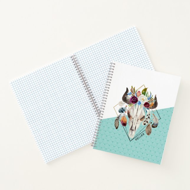 Boho-Blume-Bullenschädel Notizbuch (Innenseite)