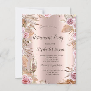Boho-Blume, Champagner-Glas, Rose-Gold-Rente Einladung