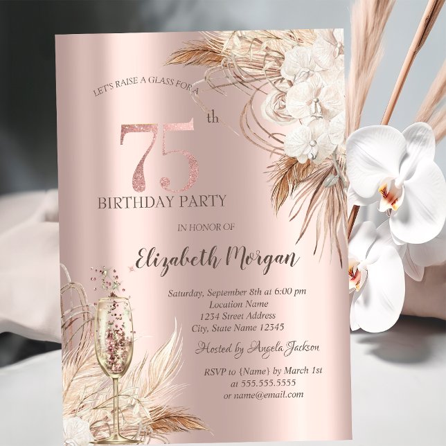 Boho Blume, Champagnerglas, Rose Gold 75. Einladung (Von Creator hochgeladen)