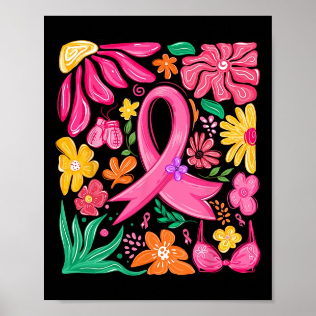 Boho Blume Coquette Bow Breast Cancer Awareness W Poster (Vorne)