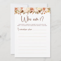 Boho Blume fallen, wer ich bin, Brautparty Game Ca
