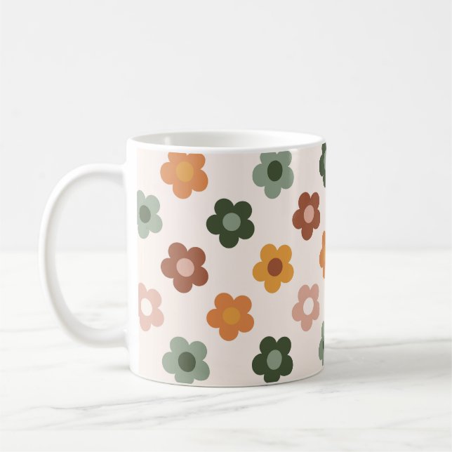 Boho Blume Floral Retro Formen Nahtloses Muster Kaffeetasse (Links)