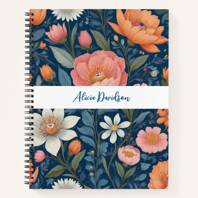 Boho Blume Folklore Style | Dein Name Notizbuch (Vorderseite)