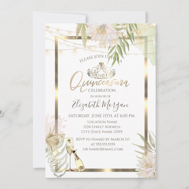 Boho Blume Frame Wine Quinceanera Einladung (Vorderseite)