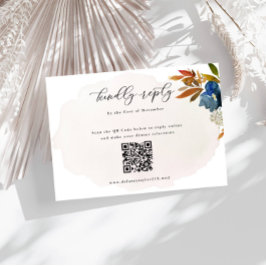 Boho-Blume für Hochzeiten QR-Code für Marine & Rus RSVP Karte